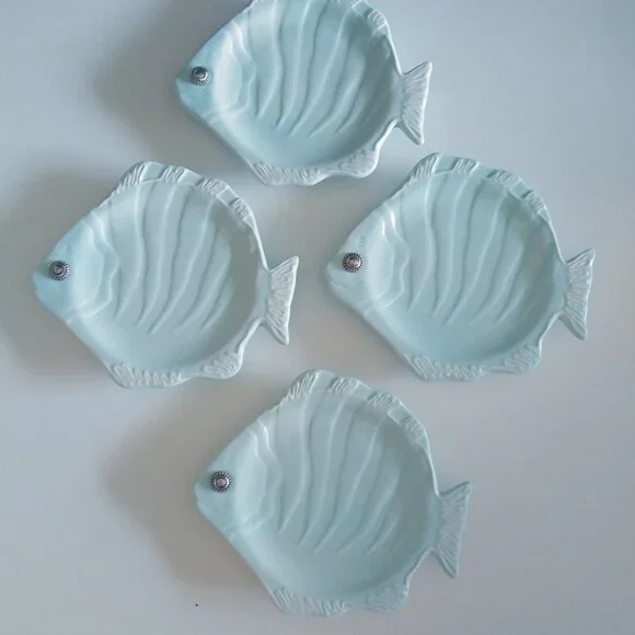 Mud Pie Fish Plates 5.5 inch Set of 4 Charcuterie Tapas Lot - Picture 3 of 10